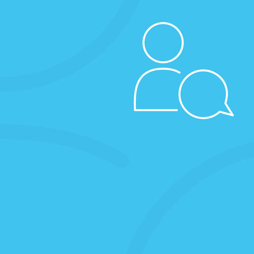 Startkachel Blau mit Piktogramm zwei Personen am Tisch